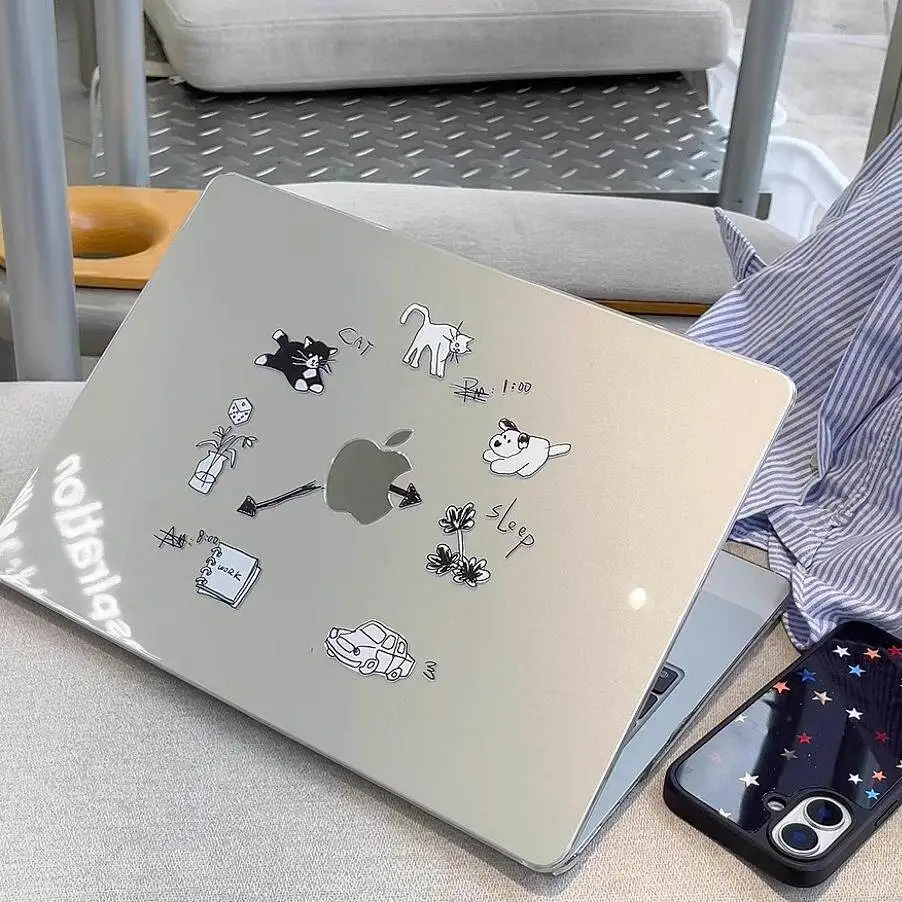 Cat Kitten Dog Puppy Clock Crystal Laptop Case For Macbook Air13.6 M4 NEO 15 M3 Hard Cover For Mac Book Pro 13 M1 M2 14 M4 M5 16