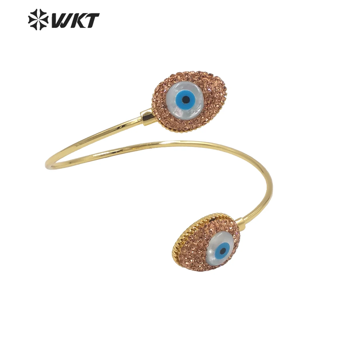 WT-MPB046 WKT Fashion Gold Electroplated Natural Shell Bangle Devil Eye Shell Lady Jewelry Bangle Shiny Cubic Zircon Bracelet