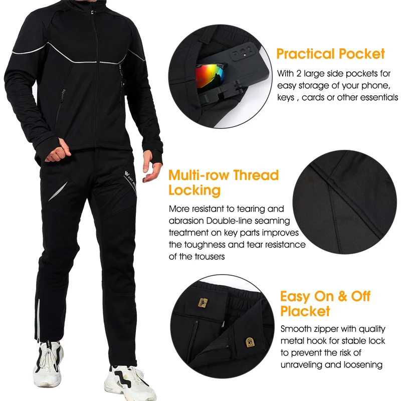 WEST BIKING Fahrradhose Winter Thermo-Fleece Reflektierende Warme Winddichte Herrenhose Wasserabweisende Outdoor-Langhose – Detail 5