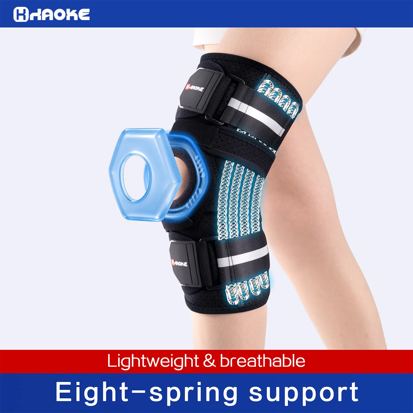 Lightweight Adjustable Knee Brace with Eight Springs, Compression Knee Support Sleeve, Removable Strap Design, Ideal for Daily U