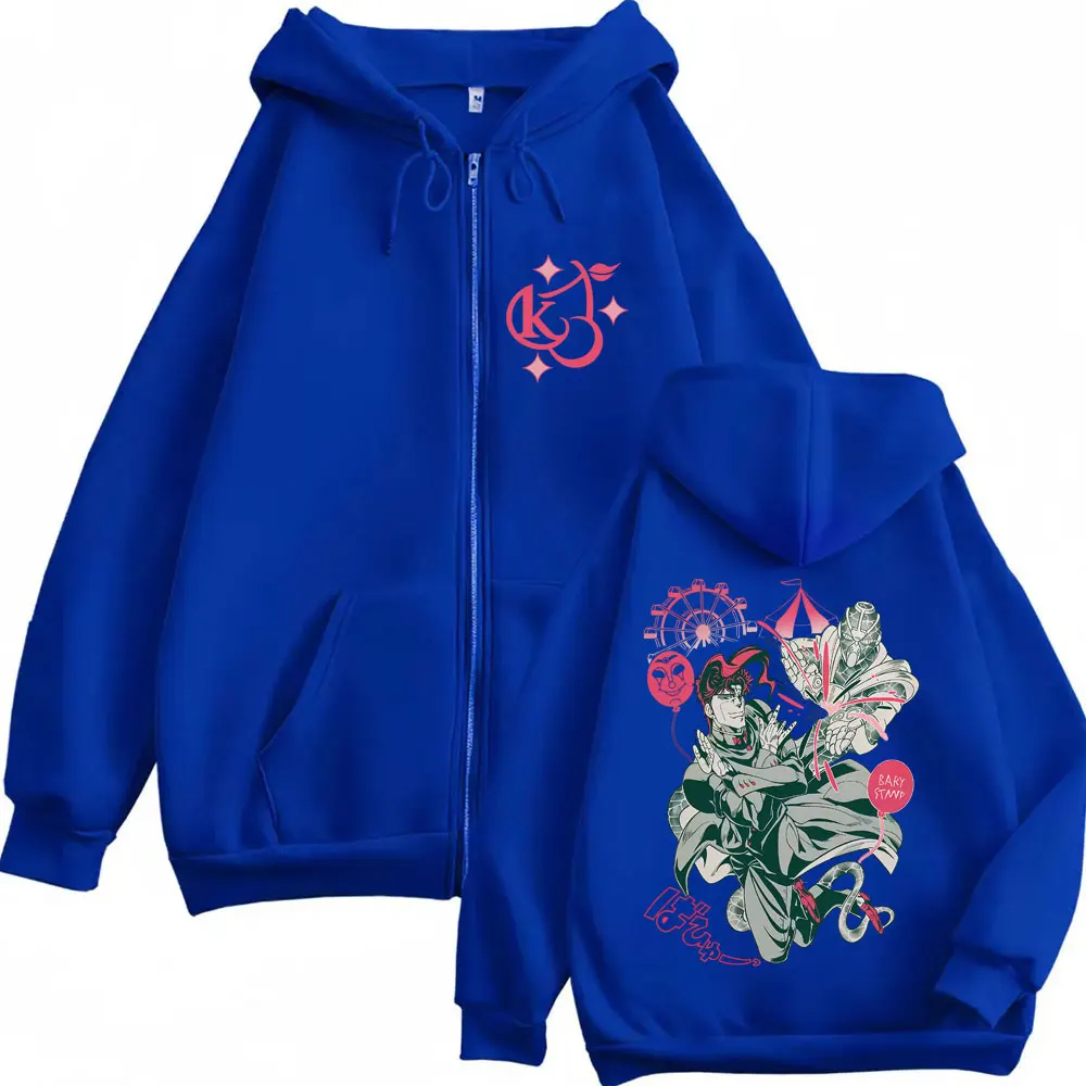 Anime Jojo Bizarre Adventure Graphic Zipper Hoodie Jotaro Kujo Jacket Dio Giorno Zip Up Hoodies Men's Women's Manga Coat Vintage