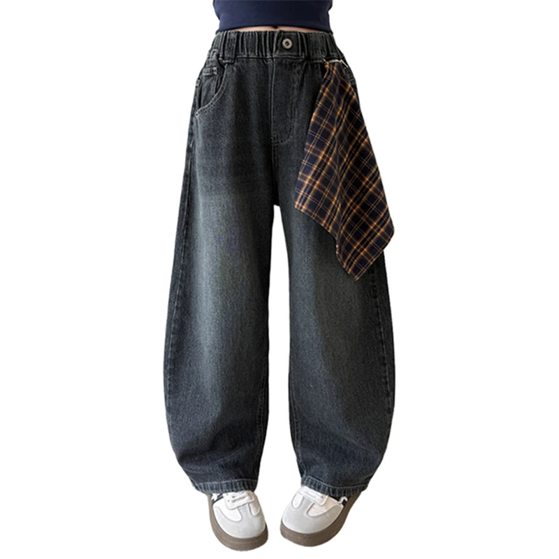 

Kids New Designer Wide-Leg Jeans with Decoration For Teen Girls Streetwear Loose Denim Pants Children Stylish Jeans Trousers