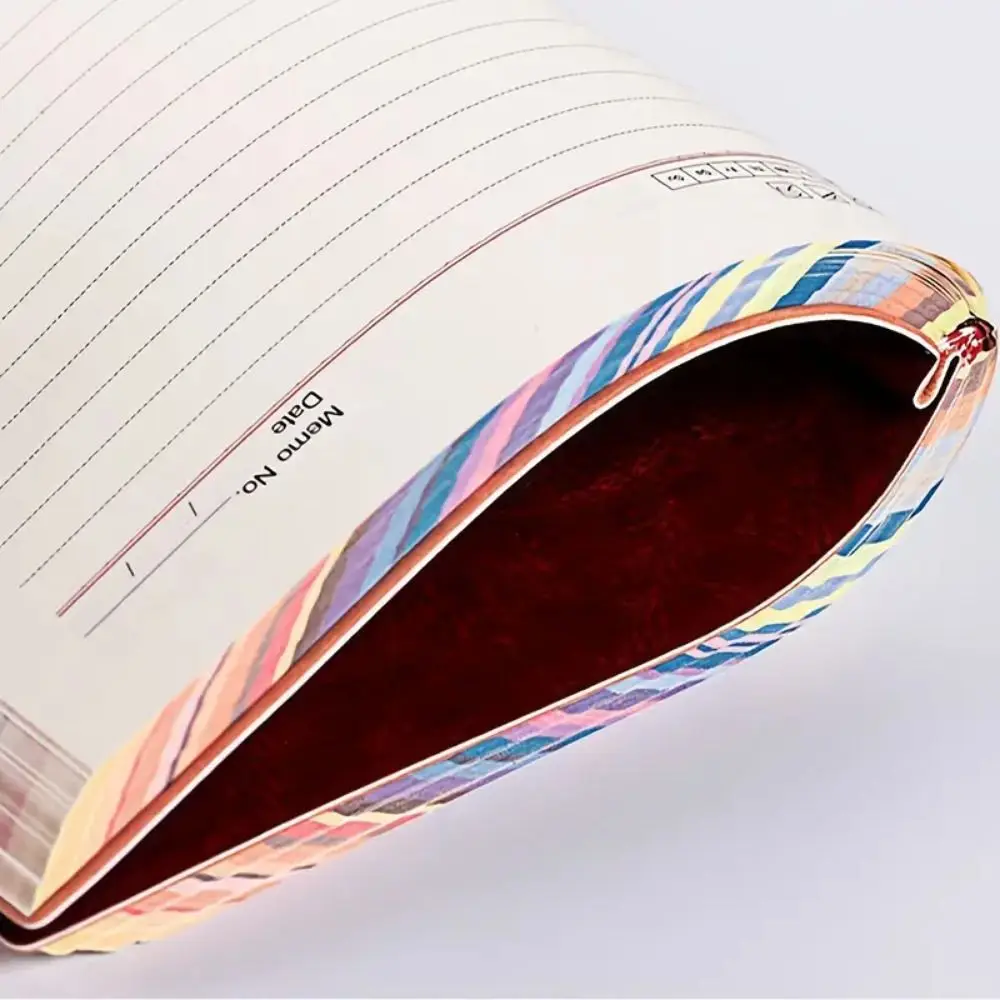 Soft Leather Cover Rainbow Edge Notebook 200 Pages Thickened Work Meeting Record Book Waterproof Horizontal Line