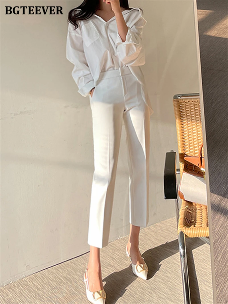 BGTEEVER Elegant Slim Women Suit Pants Spring Summer High Waist Ladies Pencil Pants Office Wear Trousers 2022