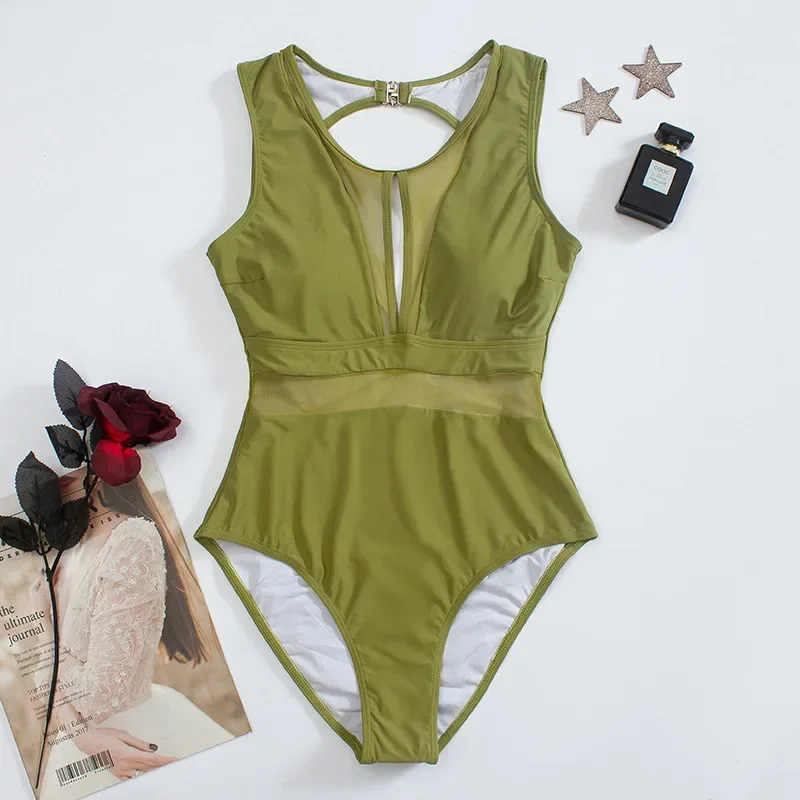 2024 مثير المرأة شبكة سوداء قطعة واحدة ملابس السباحة عارية الذراعين ملابس النساء الاستحمام لباس سباحة الإناث بحر في الهواء الطلق ارتداءها