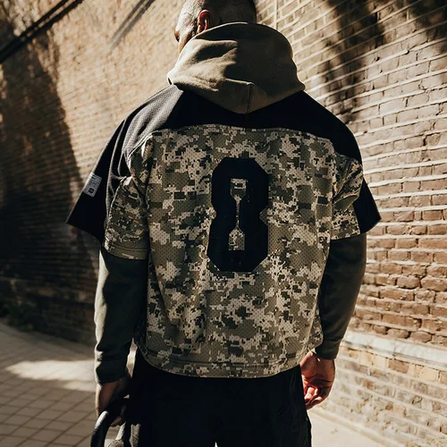 Imagen 2 del producto Camiseta de manga corta con cuello en V para hombre, camisetas deportivas de secado rápido para gimnasio, camiseta de culturismo con estampado de moda, Top para gimnasio y correr, verano