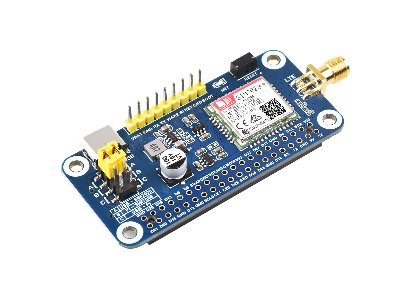 SIM7028 NB-IoT HAT For Raspberry Pi, Supports Global Band NB-IoT Communication, Small In Size And Low Power,With GSM Antenna
