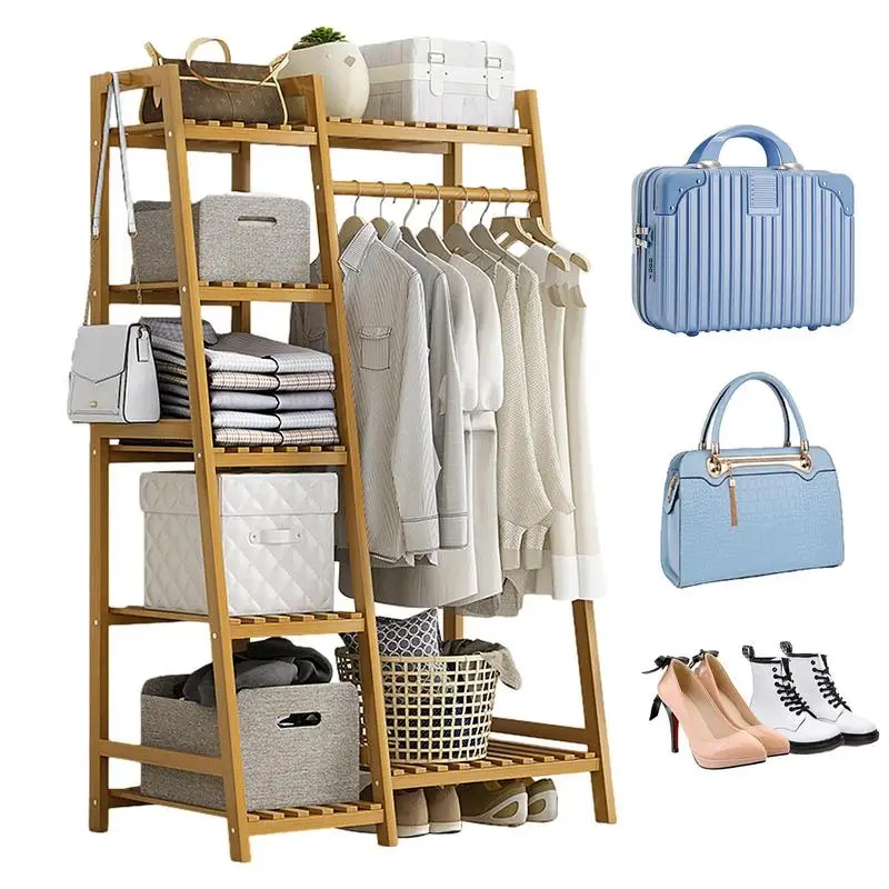 Clothes Storage Rack Floor Garment Storage Rack With Shelf Shoes Coats Organizing Rack For Living Room Bedroom Cloakroom