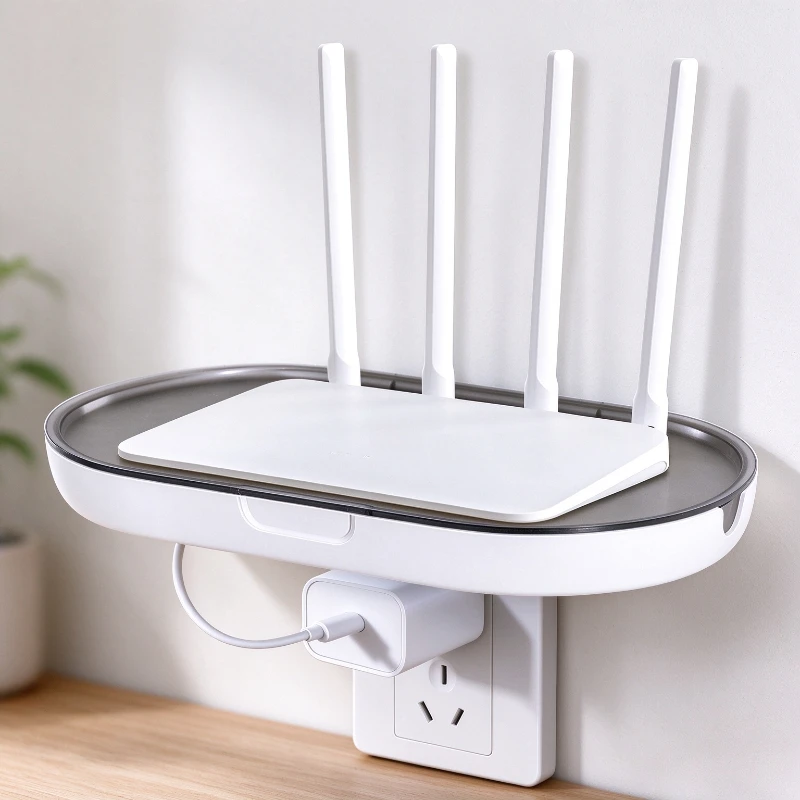 Wall Mounted Router Storage Rack No Drill Socket Holder Box Organizer Cable Management Phone Charging Shelf for Home Bedroom Use