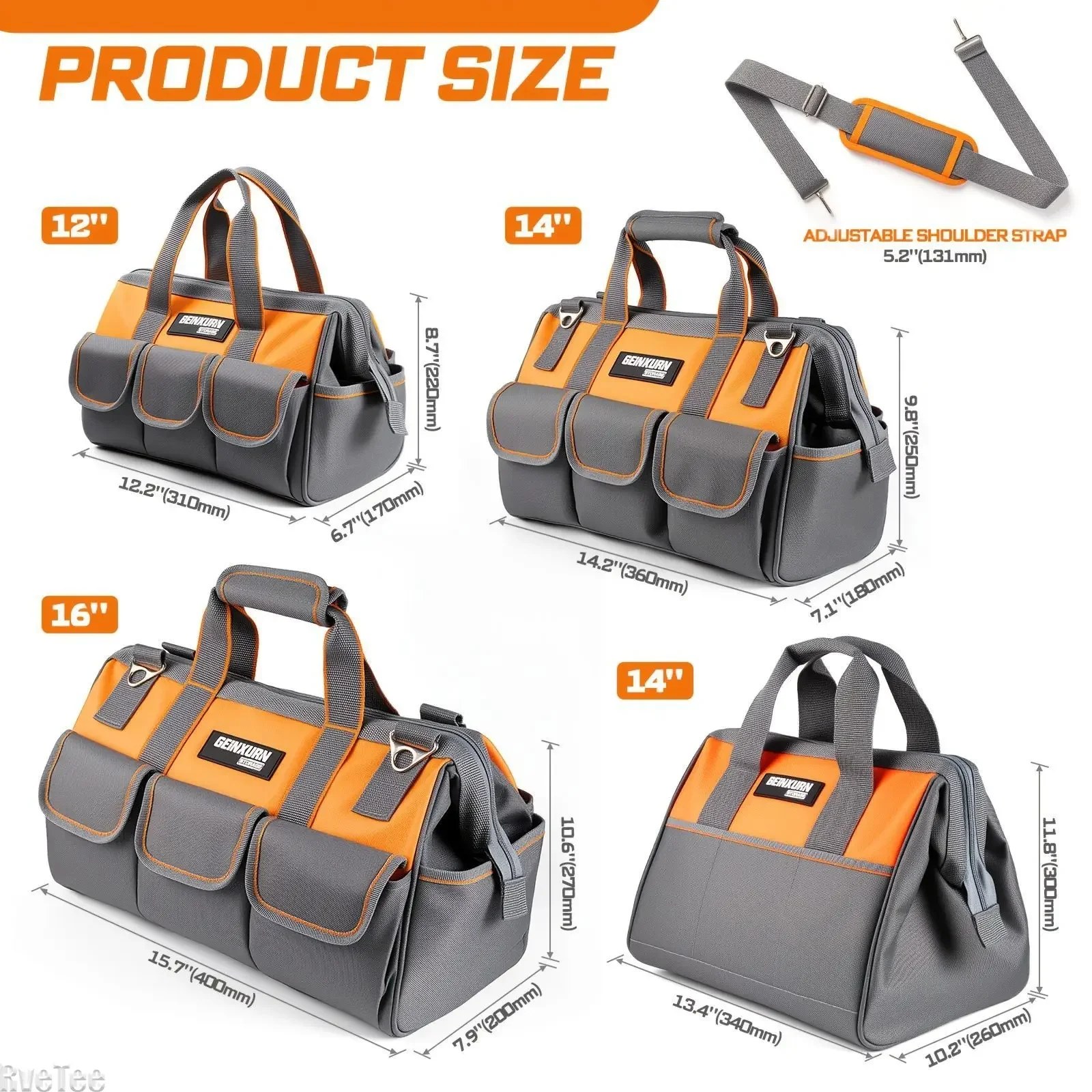Orange Grey Dual Color Geinxurn Pocket Tool Pouch, Premium Electrician Hardware Tool Storage Organizer Bag
