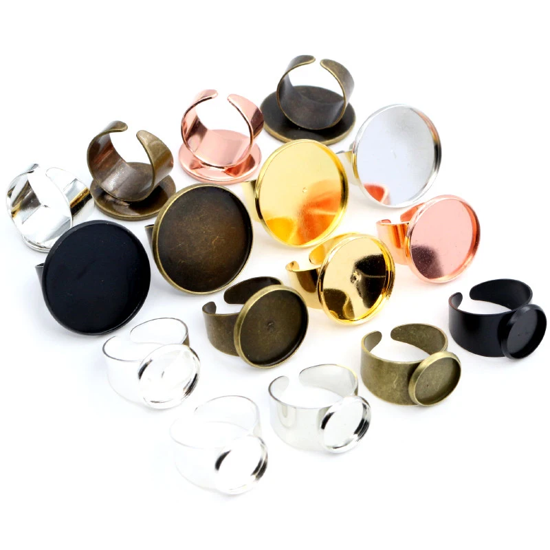 12/14/16/18/20/25mm 6 kolory brąz srebrny mosiądz regulowany pierścień ustawienie puste/Base, fit 12-25mm szkło Cabochons ramki