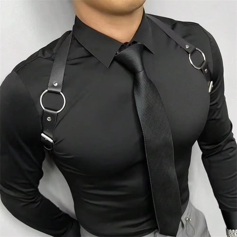 Fashionable Men's PU Leather Chest Belt Gothic Adjustable O-ring Belt Street Style Punk Belt Exotic Daily Clothing Accessories
