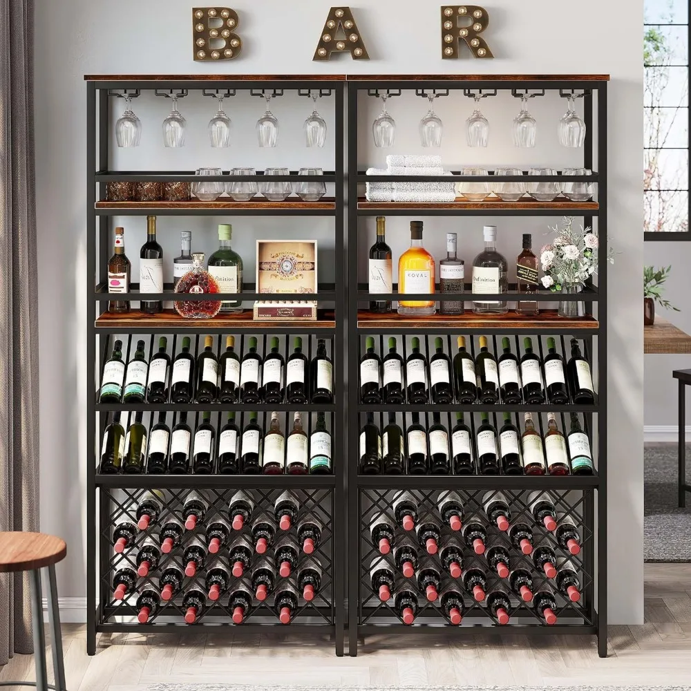 42 Bottles Tall Wine Bar Rack Cabinet With RGB LED Lights and Storage Shelf Rustic Brown Freight Free Bar Accessories Home Bars