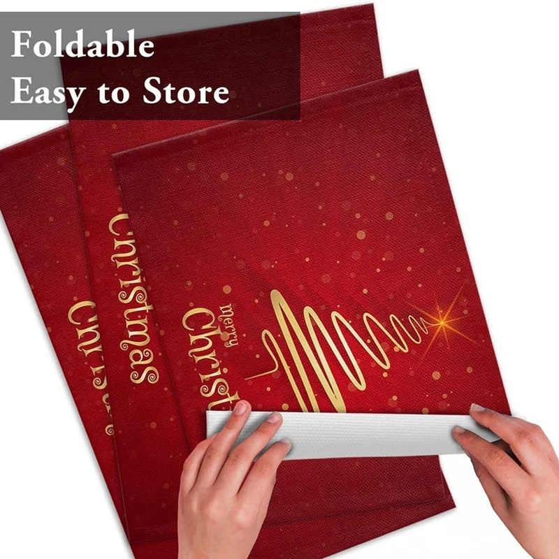 6PCS Merry Christmas Tree Placemats Non-Slip/Wipe Clean Linen Dining Table Mat Set Heat-Resistant Table Liner Red