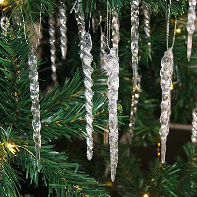 10PCS Christmas Tree Decorative Crystal Pendant Acrylic Christmas Snowflake Icicle Crystal Pendant Winter Party Supplies