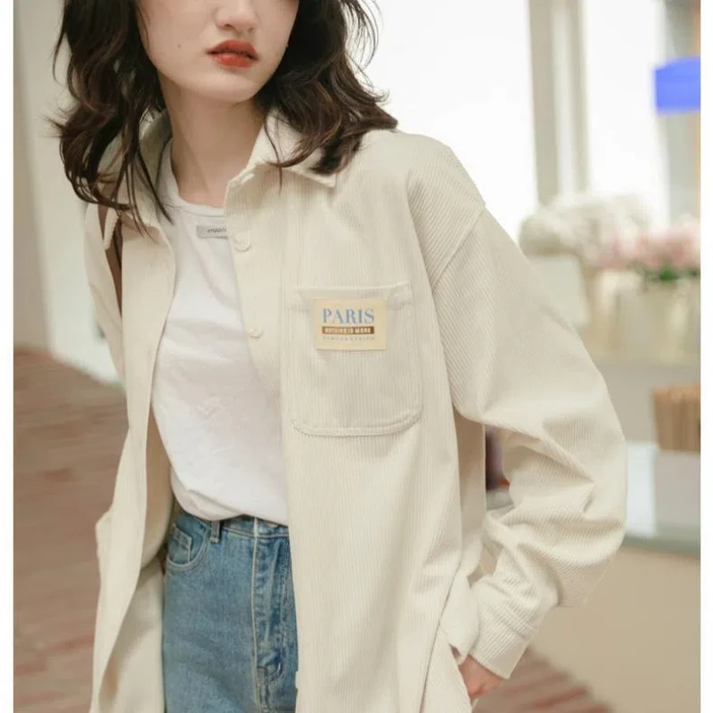 Retro Women's 2024 Spring Autumn New Spliced Polo Collar Button Pocket Fashion Solid Color Loose Casual Long Sleeve Shirts