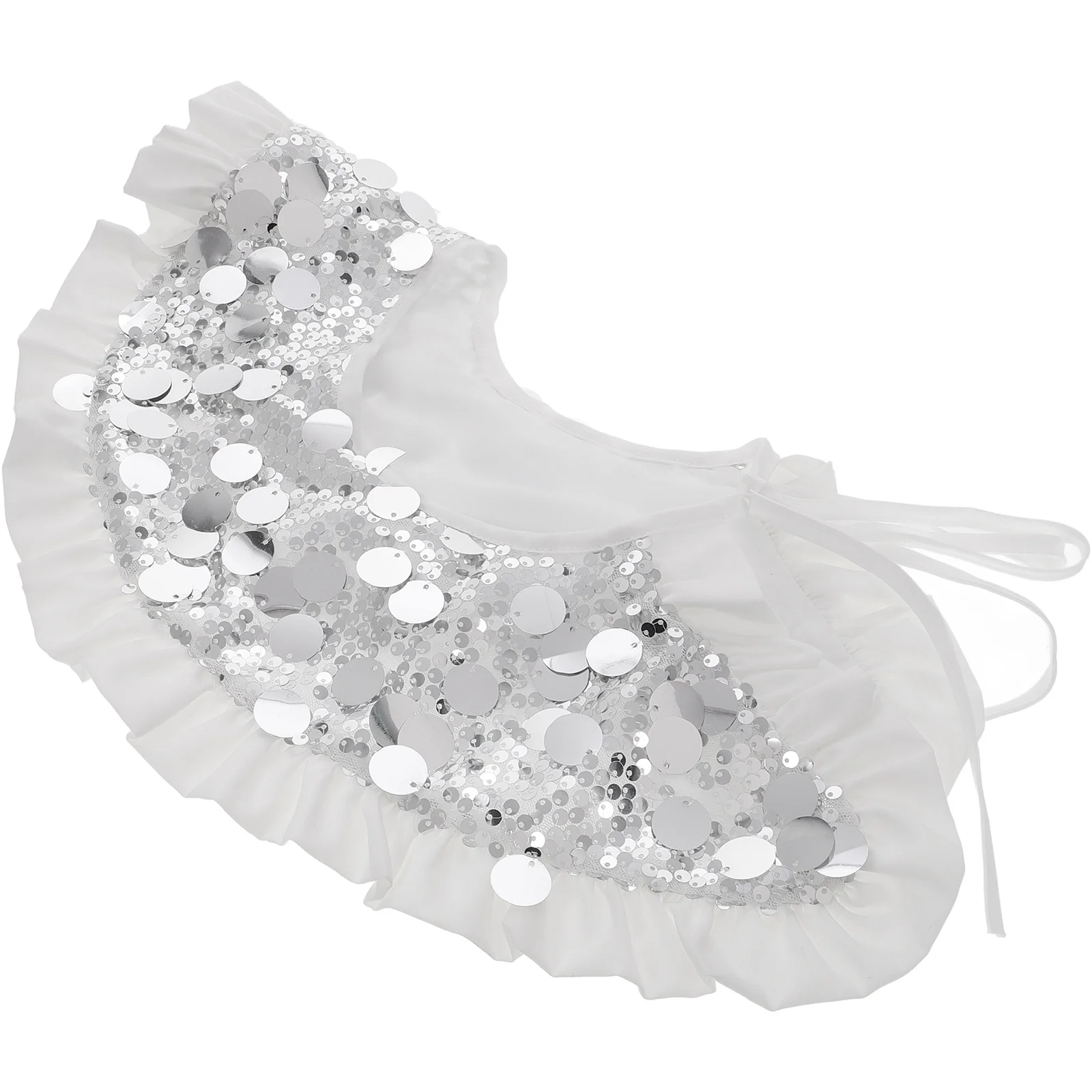 

White Detachable Sequin Fake Collar Tie Closure for Women's Sweater Blouse Dress Fashion Neck Accessory