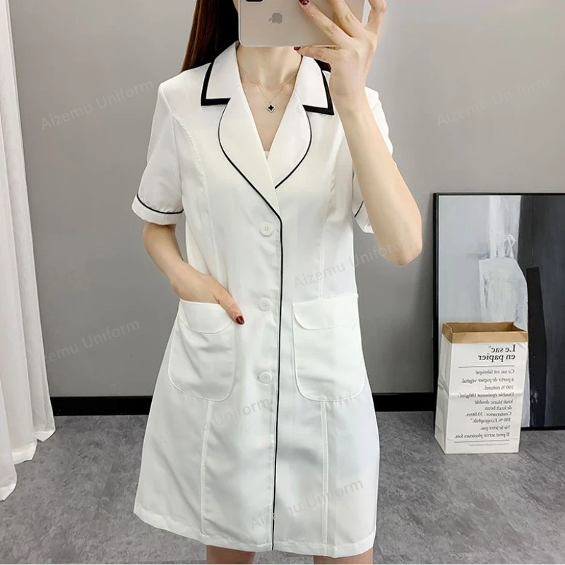 Beauty Salon Beautician Work Clothes Men and Women Coat White Coat Uniform Long-sleeved/middle-sleeve/short-sleeve Wholesale