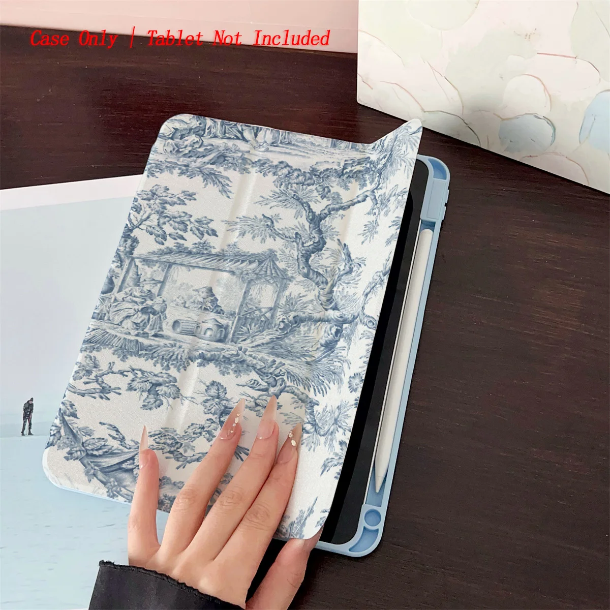 Elegant Blue Sketch Forest Garden Print iPad Case For Apple iPad Pro 12.9 Air 3 Mini 5 9th Gen Slim Anti-Scratch Cover