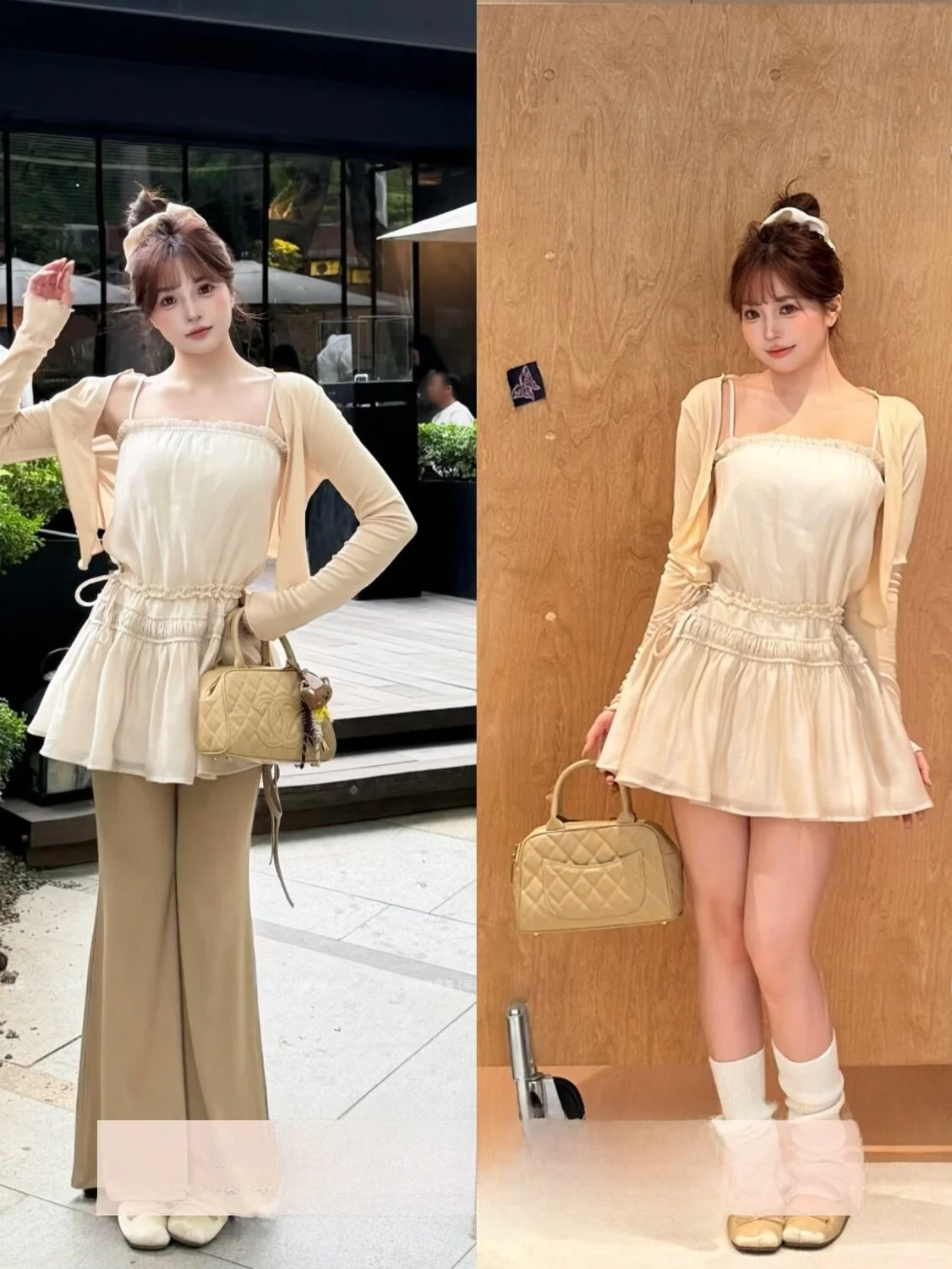 

Cute Face Hero Cheese [Ruth] 70 Day Silk Layered Strap Dress Flared Elastic Pants 0062 0137 Women's Summer Fashion Set