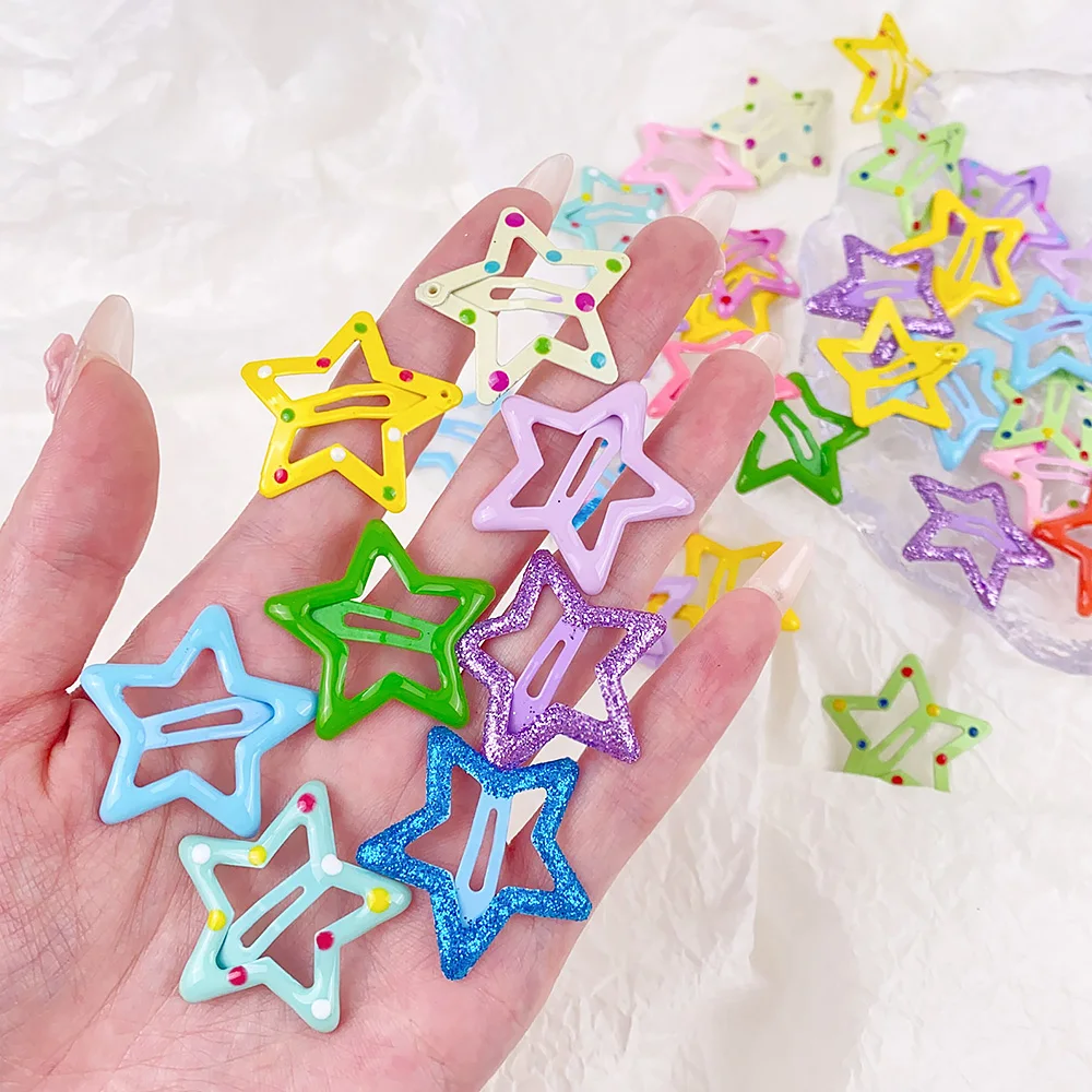 50PCS Colorful Metal Star BB Hairclips Women Y2K Snap Hairpin Side Hair Barrettes Cool Girls Clip Boutique Kids Hair Accessories