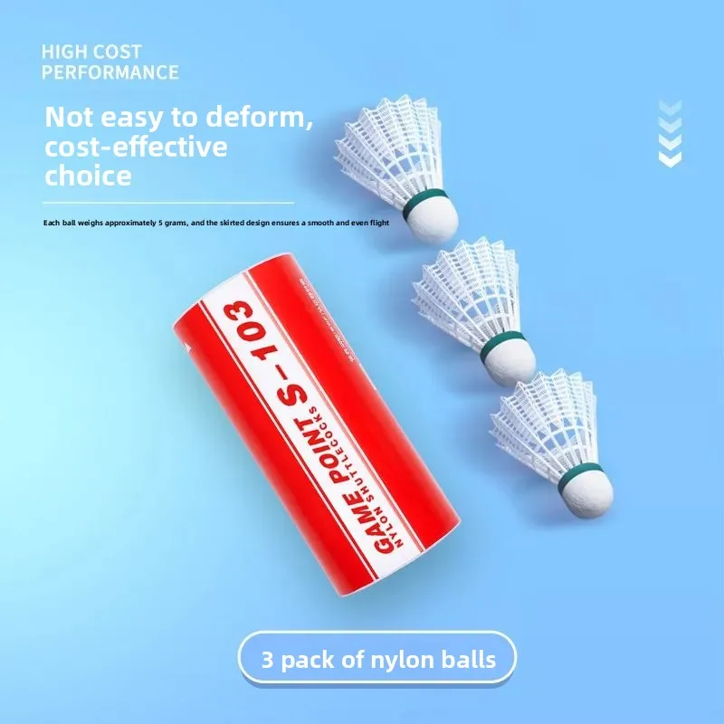 

1 упаковка, 3 шт. в упаковке, воланы для бадминтона Kumpoo, нейлоновые воланы для бадминтона, высокая эластичность, устойчивые к повреждениям, долговечные, для тренировок, S103