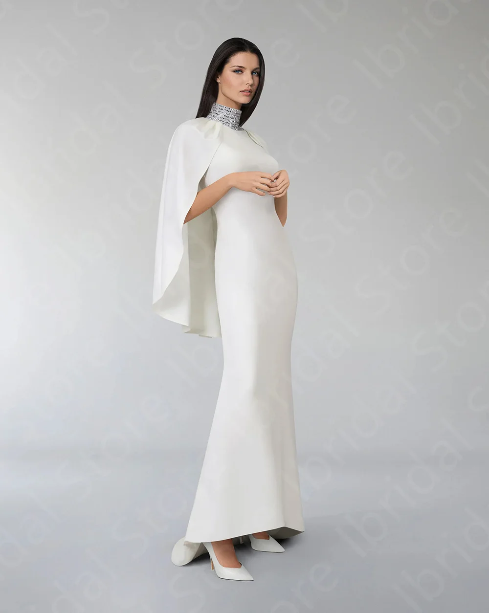 Vestidos blancos elegantes personalizados para madre, vestidos de sirena para madre de la novia con capa y cuello con cuentas, vestidos de fiesta de boda 2024