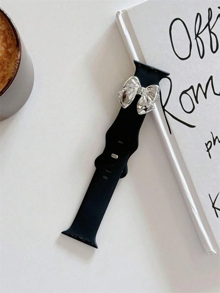 Y2k Cute 3D Silver Bowknot Strap For Apple Watch Band 49mm 45 44 41 42 38 40 Correa Men Women Band For Watch Series 9 8 7 SE 6 5