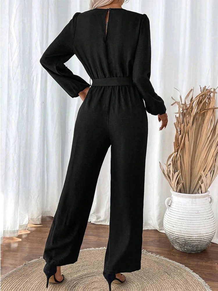 Lässiger langer Sve-Overall mit Gürtel, Hose mit geradem Bein, Reißverschluss, runder, ne-teiliger Anzug, Street Sle, hohe Taille, lange Hose...