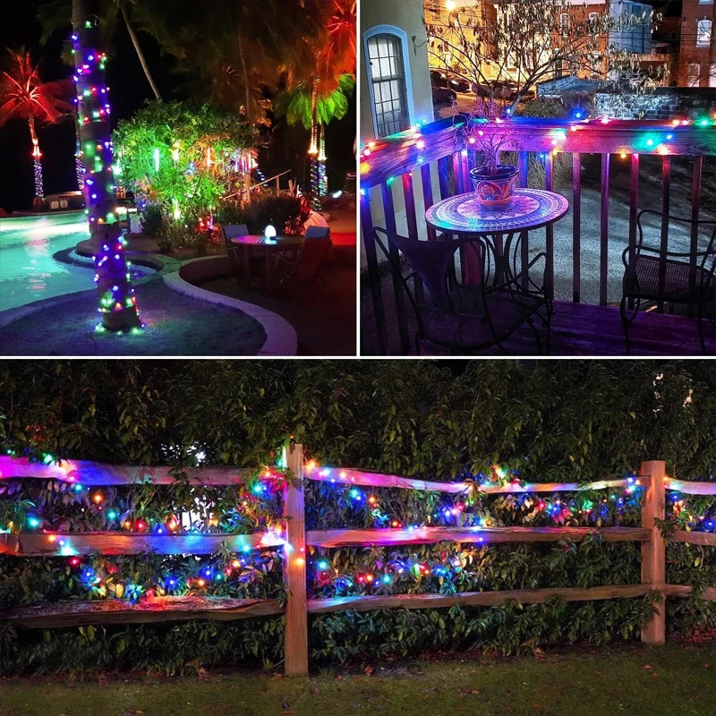 IRILUCN ไฟ LED พลังงานแสงอาทิตย์กลางแจ้ง Festoon LED โคมไฟสวนพลังงานแสงอาทิตย์กลางแจ้ง Fairy Garland StrinIg ตกแต่งคริสต์มาส 7 M/12/22 M/32 M