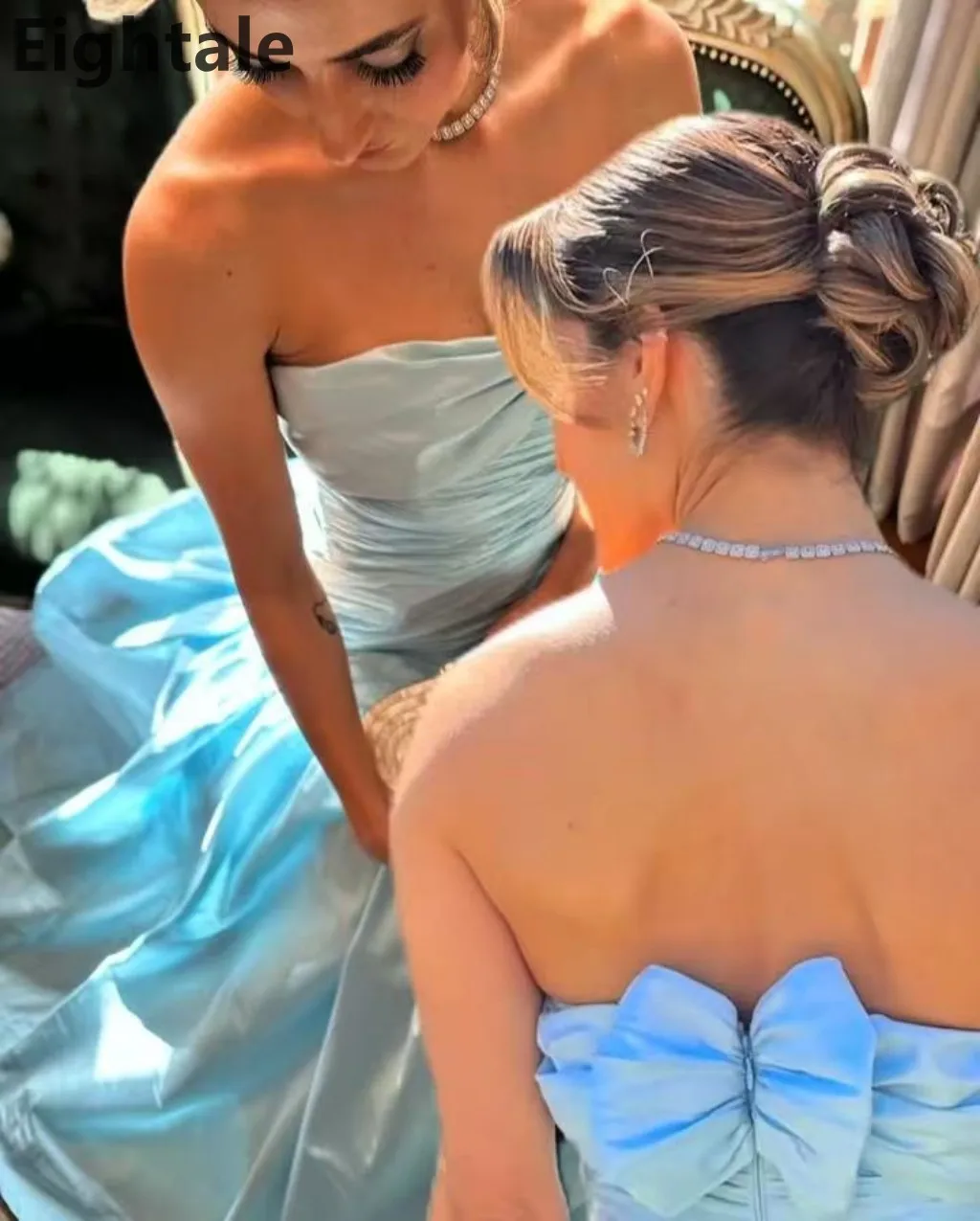 

Eightale 2025 A Line Sky Blue Satin Prom Dress Sweetheart Maxi Evening Dress Women Formal Party Gown Customized