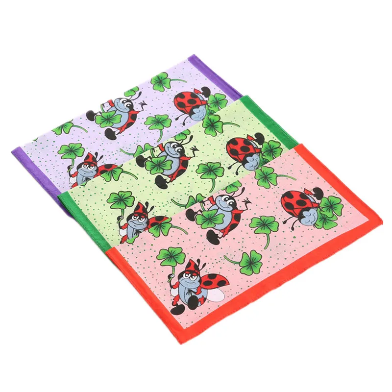 3Pcs 28x28cm 100% Cotton Cute Cartoon Printed Children Hand Face Wipes Handkerchiefs Kindergarten Square Scarves