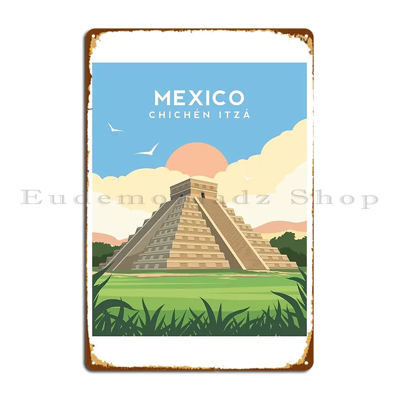 Mexico Chichen Itza Of Yucatan Peninsula Metal Sign Vintage Pub Bar Designing Pub Tin Sign Poster