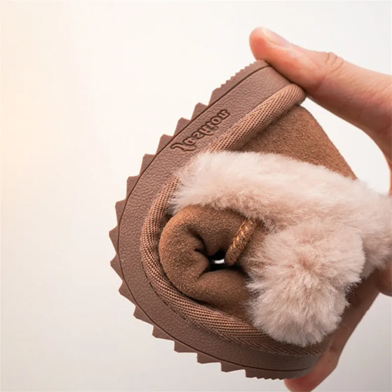 Winter Children Warm Snow Boots Boys Thicken Fur Inside Short Boots Girls Retro Suede Princess Boots Baby Soft Cotton Shoes