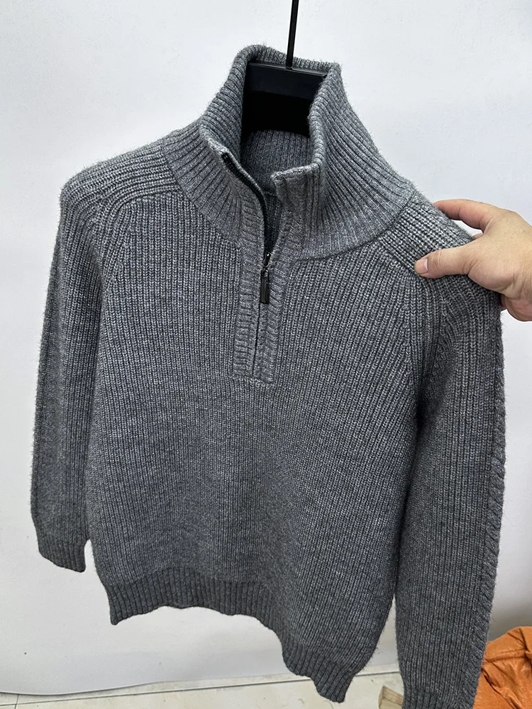

Men's Knitted Sweater f Zip High Collar Slim Fit Color Trendy Thiened Base irt Winter Faion Casual Wear