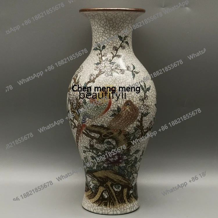 

Flower and bird pattern Guanyin bottle Antique porcelain Chinese living room decorative vase Antique antique collection H H
