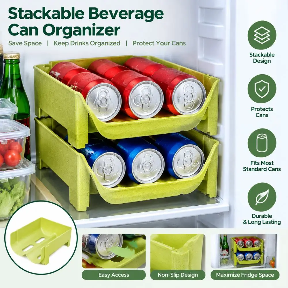 2PCS Durable PP Can Organizer Green Cabinet Fit Drink Storage Holder Layered Structure Beverage Rack For Beer Soda Cans