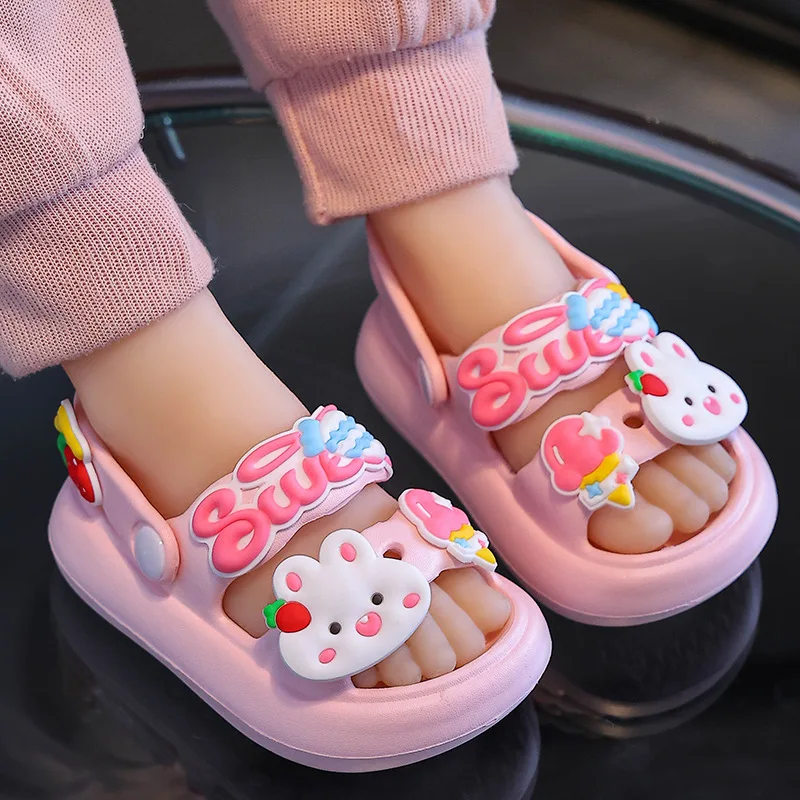 Baby Summer Cartoon Shoes for Boys Infant Cave Hole Slippers Sandals Beach Mules Non-Slip Soft Quick Drying Girls Shoes 2024