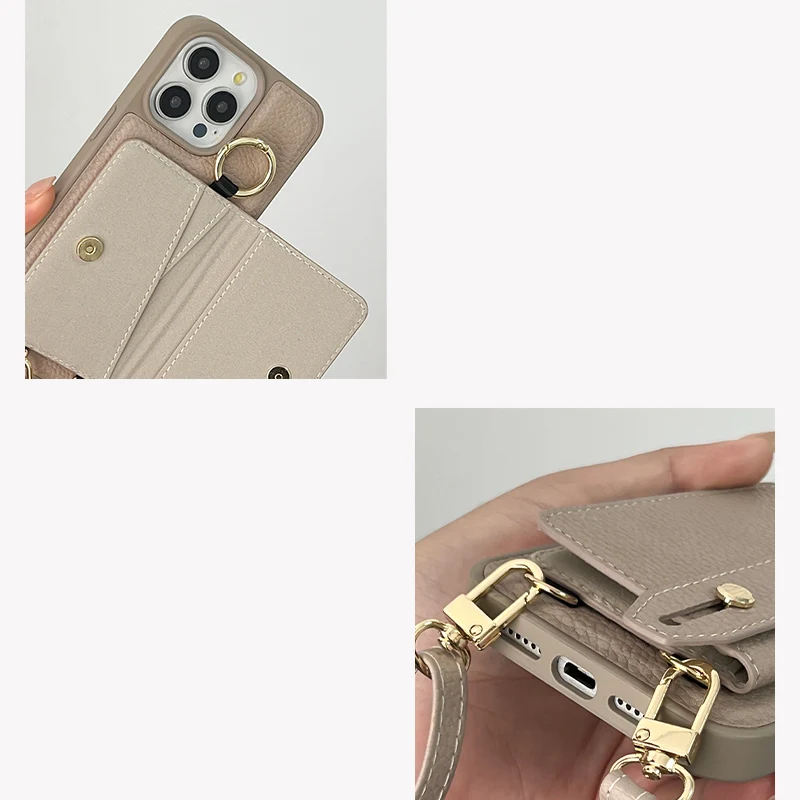 Cordão crossbody alça de pulso carteira capa de couro para iphone 16pro max 15pro 14 13pro suporte de cartão na moda capa à prova de choque