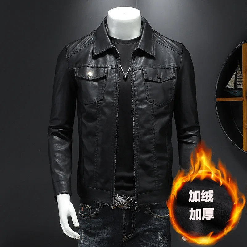 

Men Streetwear Leather Jacket Autumn Winter Motorcycle Jacket Zipper Slim Coat Pocket Long Sleeve PU Leather Coat Windproof New