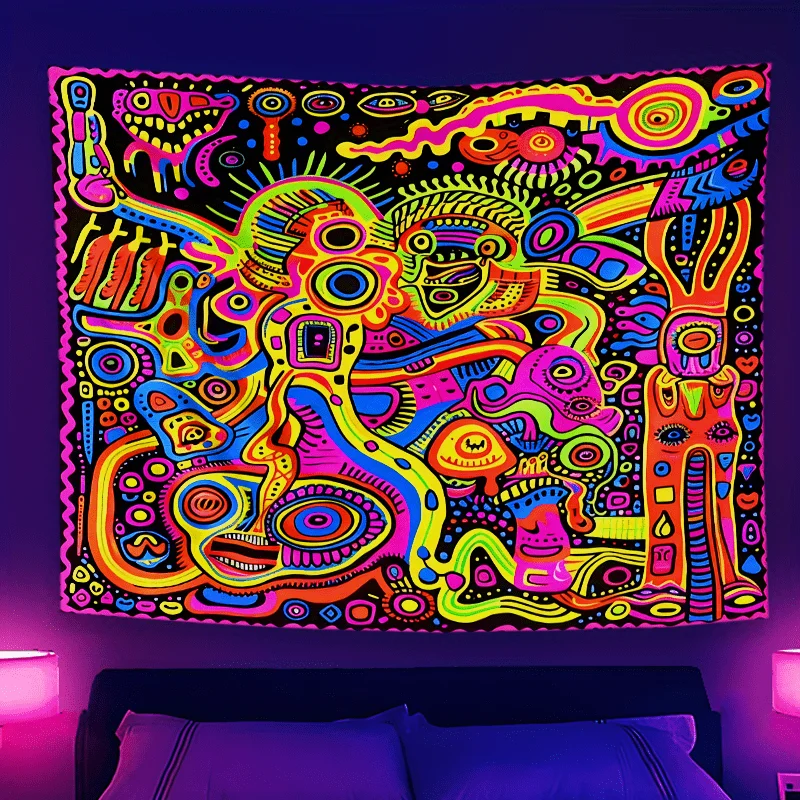 VIKAMA Abstrakter Kunst-Wandteppich im böhmischen Stil, Schlafzimmer, Musik, Party-Thema, Wohnzimmer, Wandbehang, Homestay-Raumdekoration
