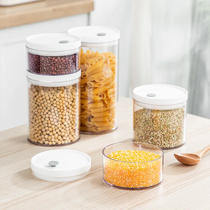 4PCS Cereal Storage Container Set Food Sealed Jar Transparent Airtight Containers Set Stackbale Kitchen Refrigerator Organizer