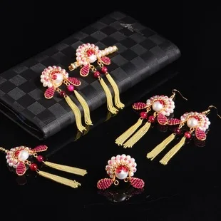 Peking Opera Earrings for Women Real Pearl Long Tassel Luxury Jewelry Necklace Ring Brooch Hairpin Set Chinese Fashion Facebook