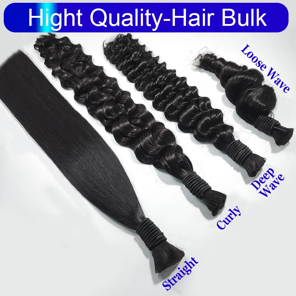 

100% Real Virgin Human Hair Bulk Hair Extensions No Weft for Braiding Unprocessed Straight Loose Body Wave Bulk 18-30 Inch Black