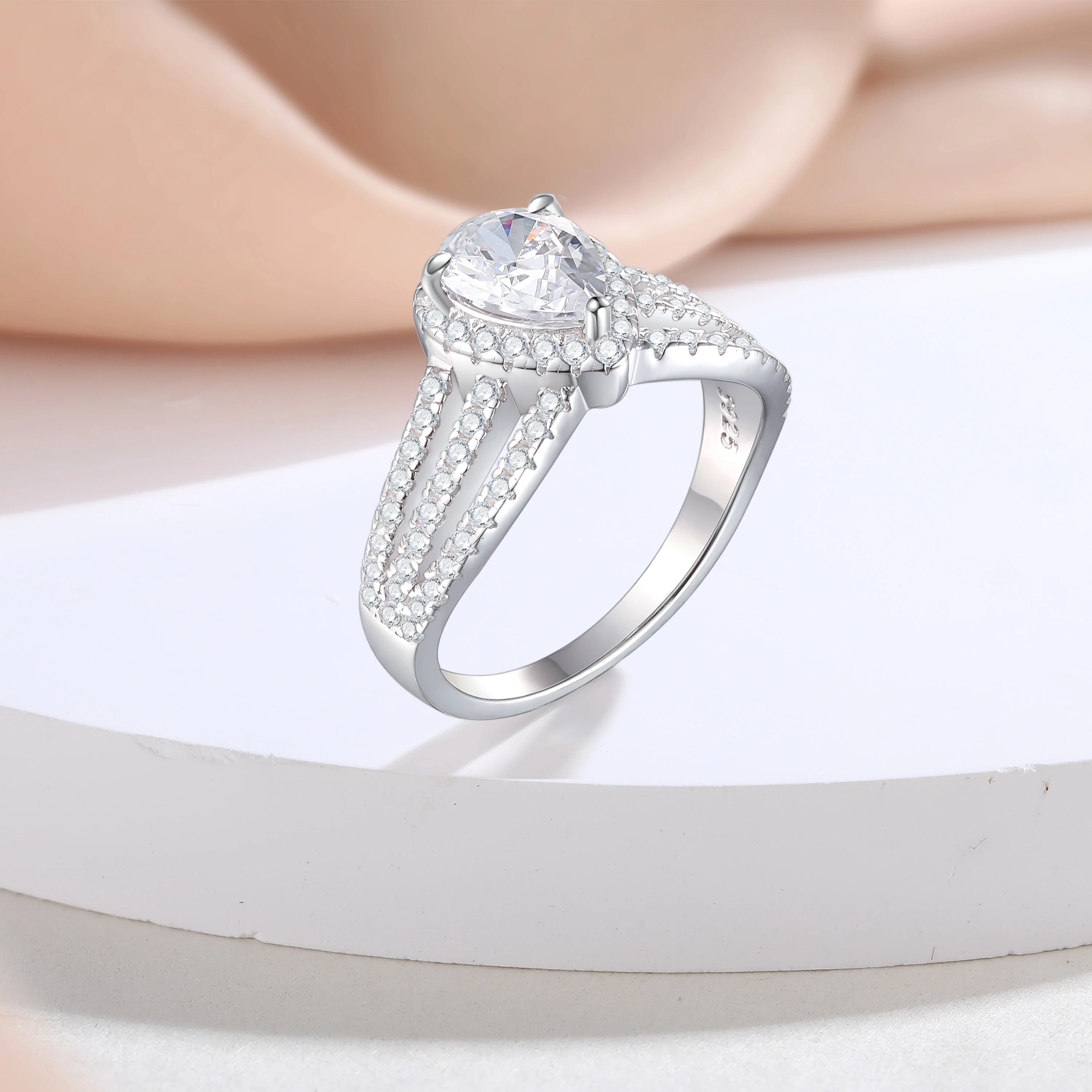 

Изготовленные на заказ ювелирные изделия из стерлингового серебра 925 пробы с родиевым покрытием, грушевидной огранки, кубический циркон, свадебные обручальные кольца со звездным узором, бриллиант основной