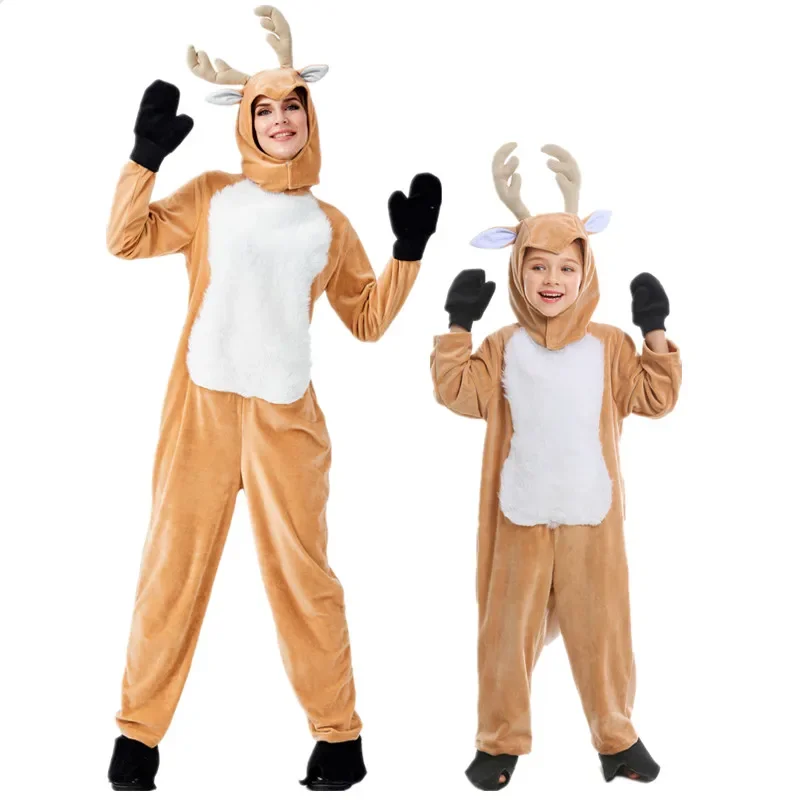 Erwachsenes Kind Halloween Cosplay Tier Elch Overall Anzug Neujahr Party Weihnachten Rentier Kostüm Eltern-Kind-Outfit