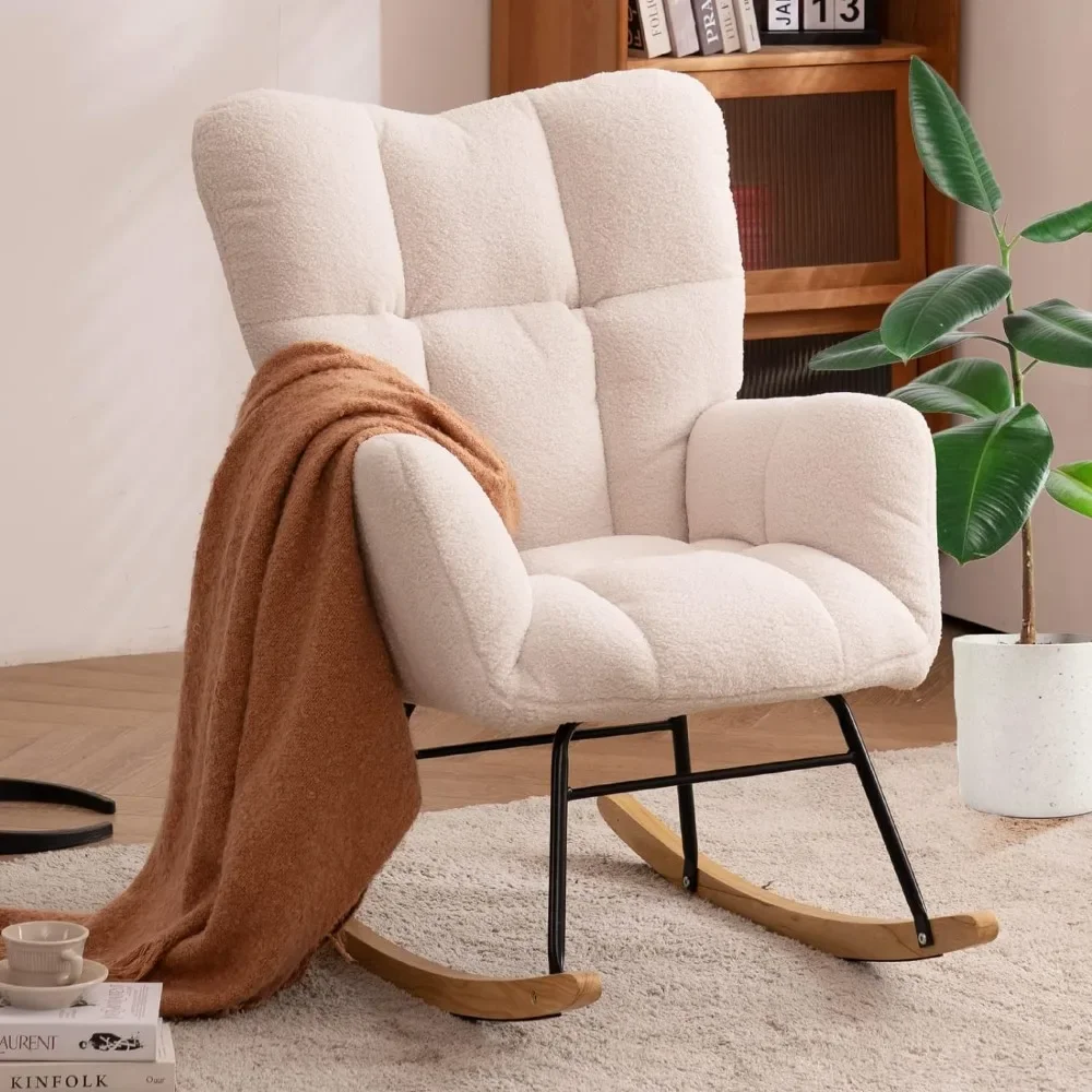 Nursery Rocking Chair, Teddy Upholstered Glider Rocker Rocking Accent Chair, Padded Seat Armchair, Comfy Side Living Room CHAIR