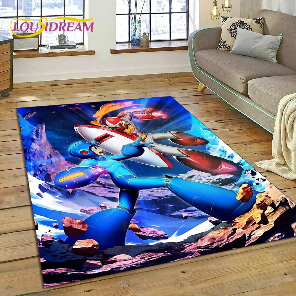 Retro Cartoon Rockman Mega Man Game Carpet Rug for Bedroom Living Room Home Sofa Decoration,Children Play Large Decor Floor Mat