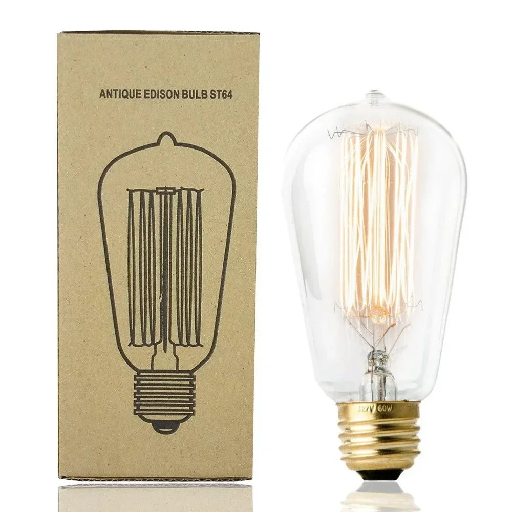 1-pack 40W ST64 E26/E27 Retro Lamp Edison Lamp Helder/Amber Glas Eekhoorn Kooi Filament Vintage Edison Gloeilampen