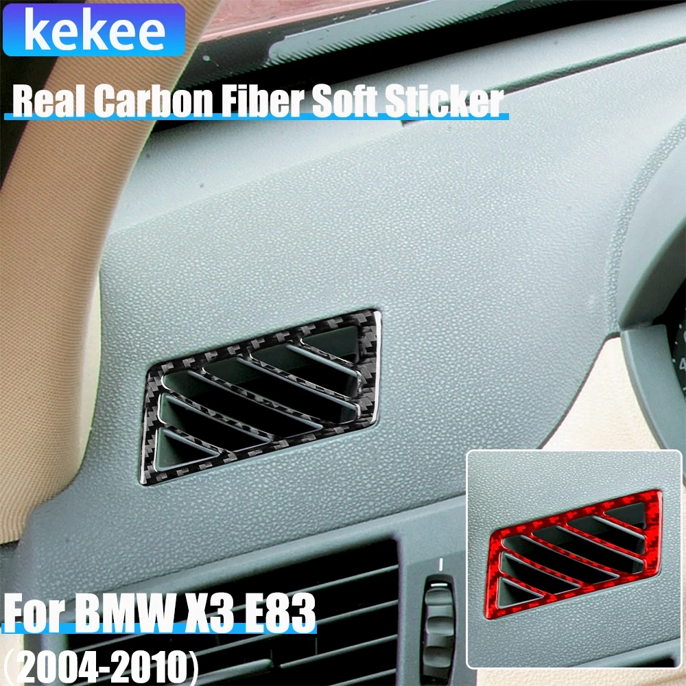 Accesorios de fibra de carbono Real para coche, cubierta embellecedora de ventilación de aire desempañante, pegatina suave para BMW X3 E83 2004 2005 2006 2007 2008 2009 2010